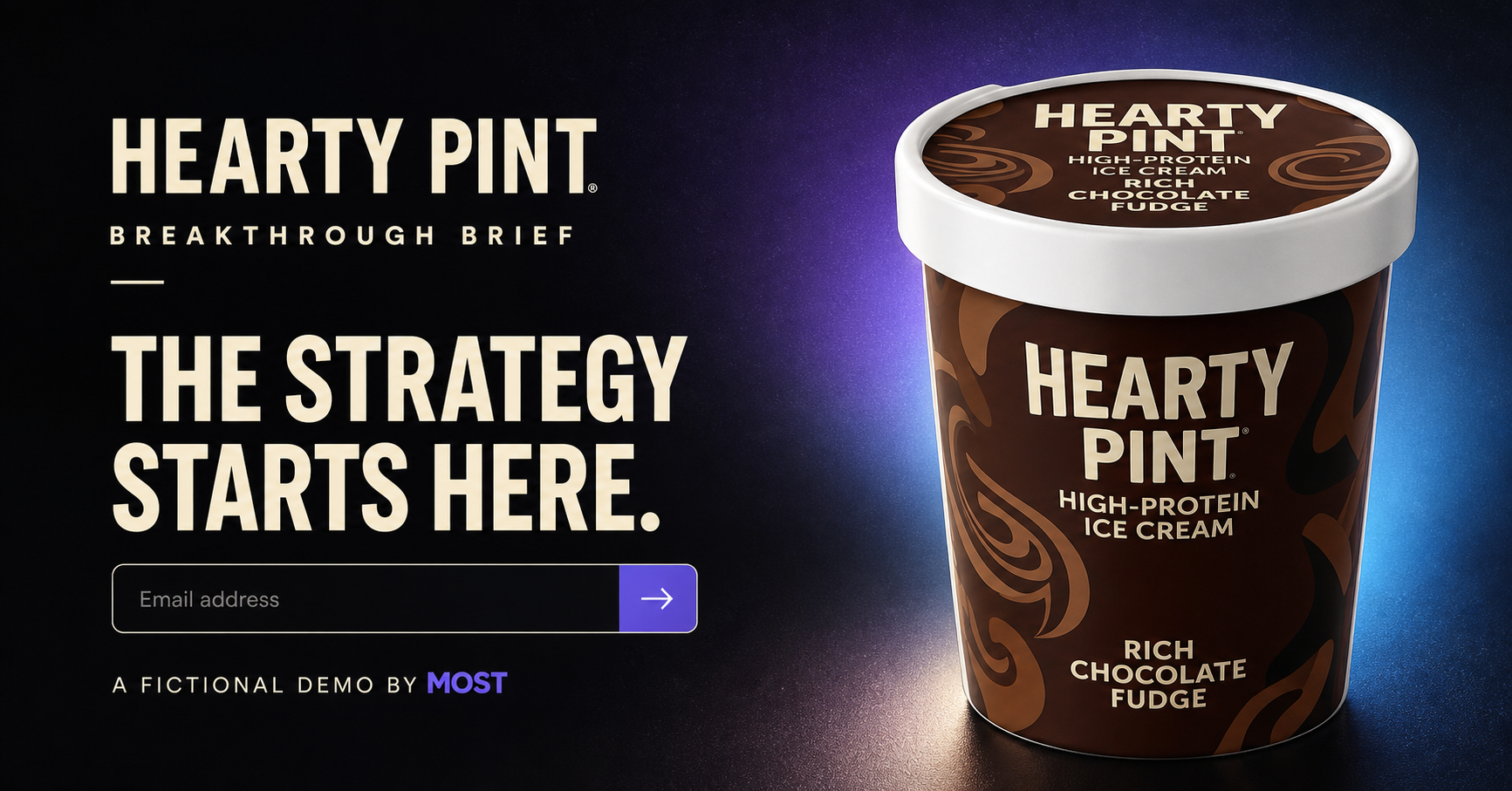 Hearty Pint fictional Breakthrough Brief demo with an email field to unlock the strategy